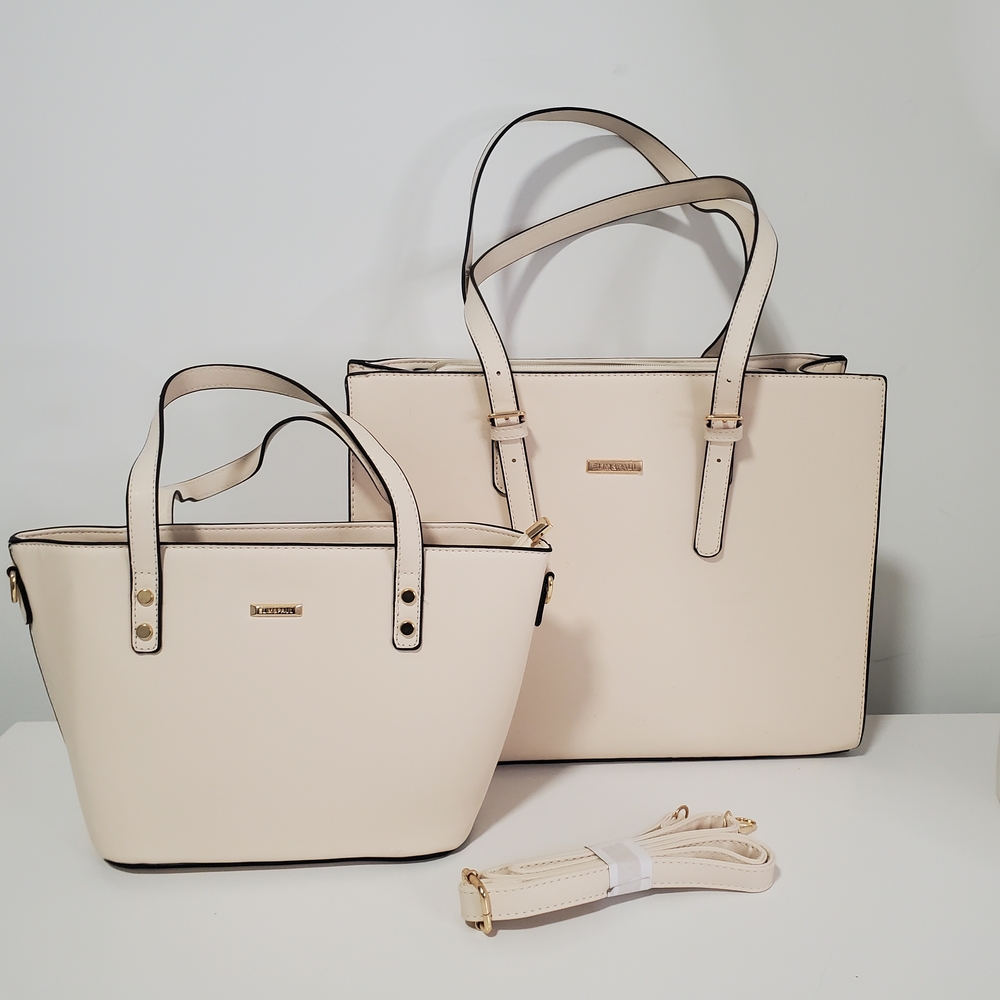 Cream Handbag Tote Satchel Bag Set